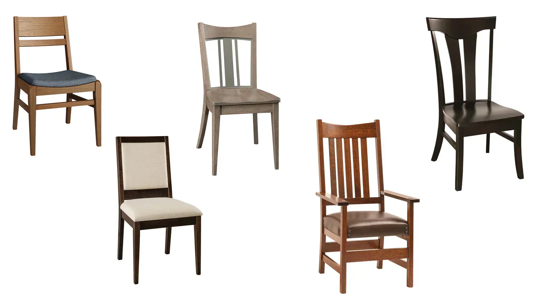 5 handcrafted dining chairs in 5 different styles